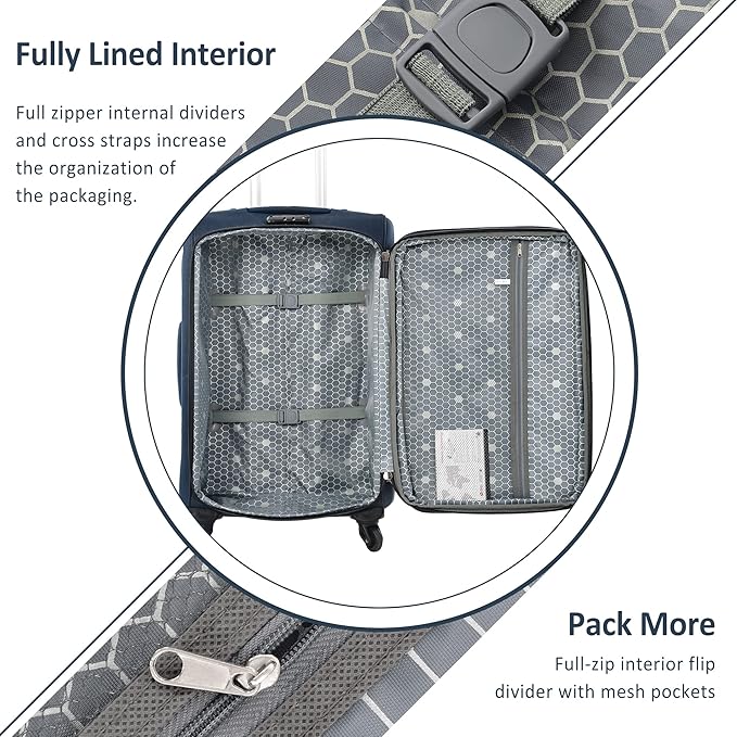 3 Piece Softshell Expandable Luggage Sets, Lightweight Travel Suitcase Set with TSA Lock and 360°Swivel Spinner Wheels, Durable Softside Luggage for Men Women, 22 in/26 in/30 in, Dark Blue