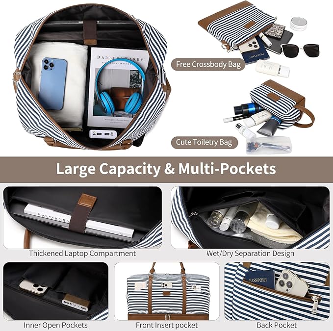 Weekender Bag, Large Travel Duffel Bag for Women, Carry on Overnight Bag with Shoe Compartment and Toiletry Bags