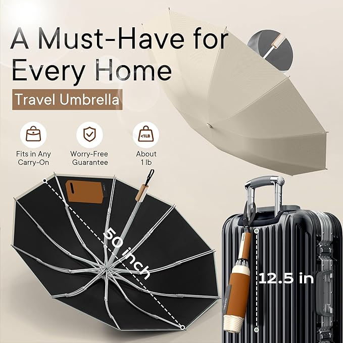 QWB TUMAAOTU Lightweight Compact Inverted Umbrella Windproof Auto Open Close – 5-Second Quick Fold Design for Women & Men, 8 Ribs Strong Travel Umbrellas for Rain & Sun, Fits Backpack & Car