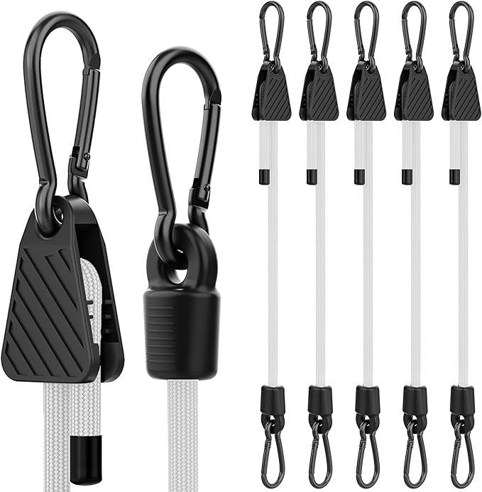 Bungee Cords with Hooks, 48 Inch Adjustable White Bungee Cords with Carabiner Heavy Duty Outdoor, 8mm Thick Easy to Adjust Bungee Rope UV Resistant for Truck Bed, Bike Rack, Camping, 6 Pack
