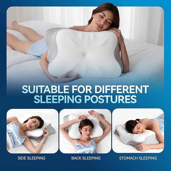 Cervical Neck Pillow for Neck Pain, Ergonomic Memory Foam for Side & Back Sleepers