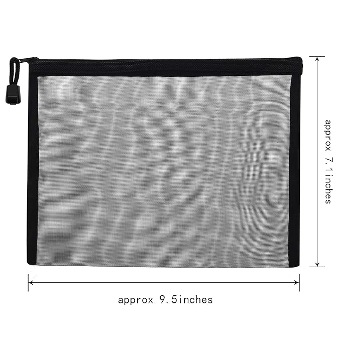 Outus 15 Pieces Mesh Bags Pouch Mesh Zipper Pouch Makeup Bags Cosmetic Travel Organizer Zipper Pencil Case for Organizing Office travel Storage(9.5 x 7.1 Inches,Black)