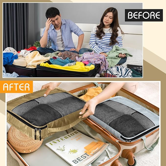 5 Pcs Packing Cubes for Suitcase Large Travel Cubes Carry on Luggage Organizer Bags for Clothes Accessories(S,Apricot)
