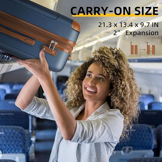 6 Piece Luggage Set Hard Shell - Navy Blue Expandable Suitcases with Spinner Wheels and Duffel Bags for Family Travel, Durable Carry On Luggage Sets with Lock for Women and Men