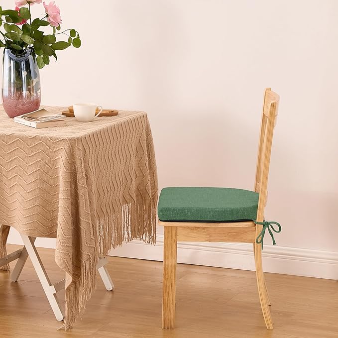 Chair Cushions for Dining Chairs with Ties and Removable Cover, Dining Kitchen Chair Pads with Non-Slip Bottom, High-Resilience Indoor Seat Cushions, 16'' x 16'' x 2'', Set of 4, Dark Green