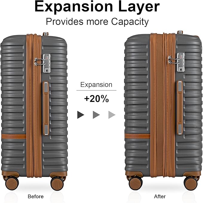 Joyway Carry On Luggage 20 Inch Expandable Suitcase with Spinner Wheel, 3 Piece Hard Shell Luggage Set with TSA Lock(Grey)