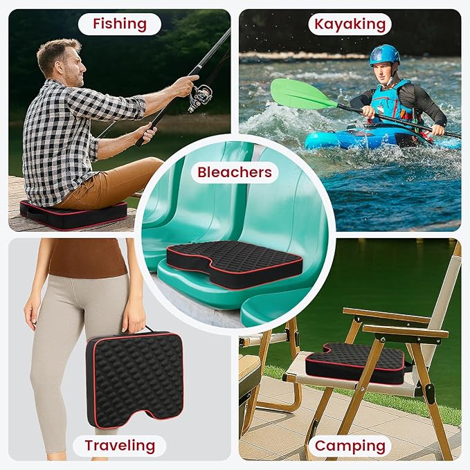 Stadium Seat Cushions - Portable Bleacher Cushions with 2.5" Extra Thick High-Density Foam and Massage Dots, Fashion Outdoor Seat Cushions for Sports Events, Travel, Camping, Chairs - 2 Pack