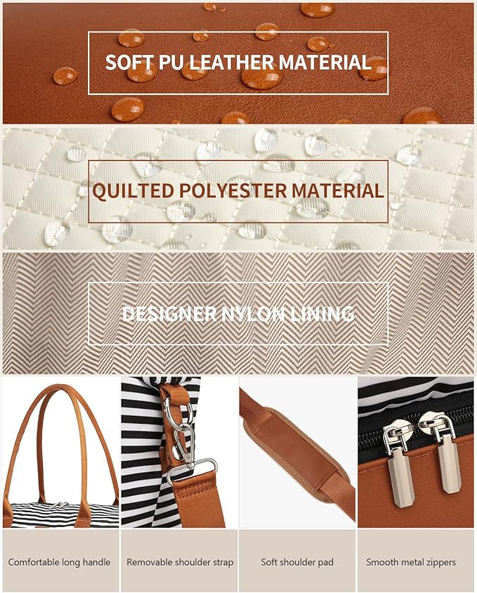 Duffle Bag for Women Travel, Weekender Bag Overnight Bag with Shoe Compartment, Carry on Bag with Crossbody Purse for Over Night, Weekend, Yoga, Gym, Business Trips, Hospital, Black Strip