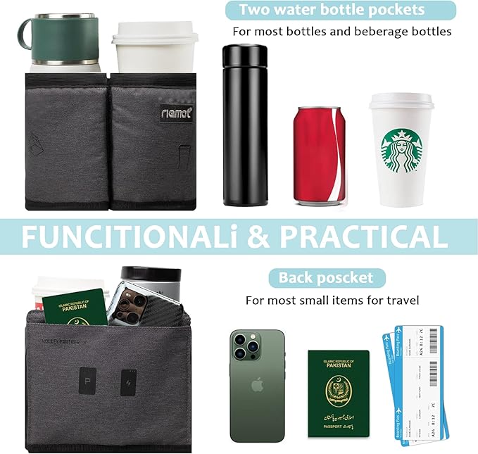 riemot Luggage Travel Cup Holder Free Hand Drink Caddy - Hold Two Coffee Mugs - Fits Roll on Most Suitcase Handles - Gifts for Flight Attendants &Frequent Travelers Accessories Grey