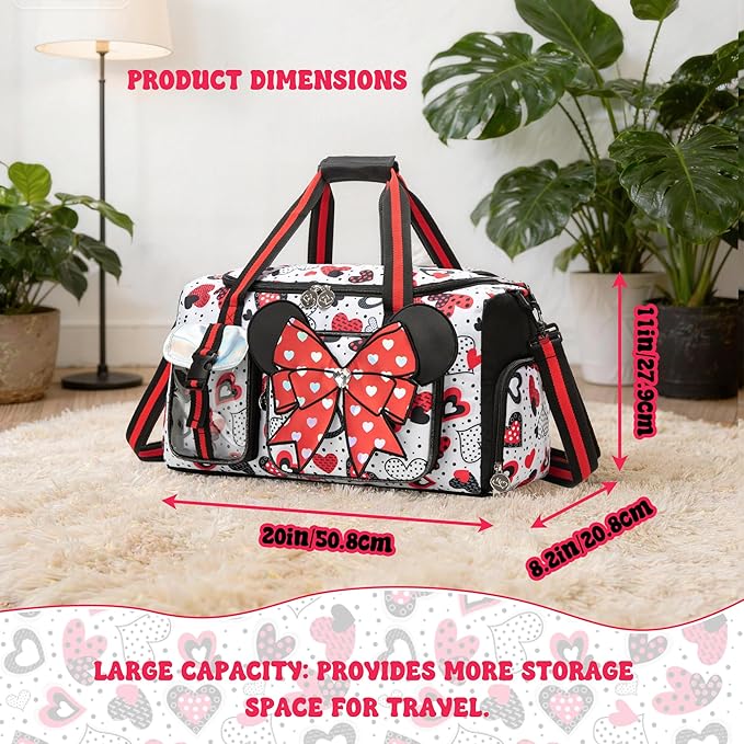 Kids Travel Duffle Bag for Girls Ages 6-8,Cute Bowknot Overnight Bag with Shoe Compartment,Lightweight Carry On Weekender for School,Sleepover,Gym & Family Trips