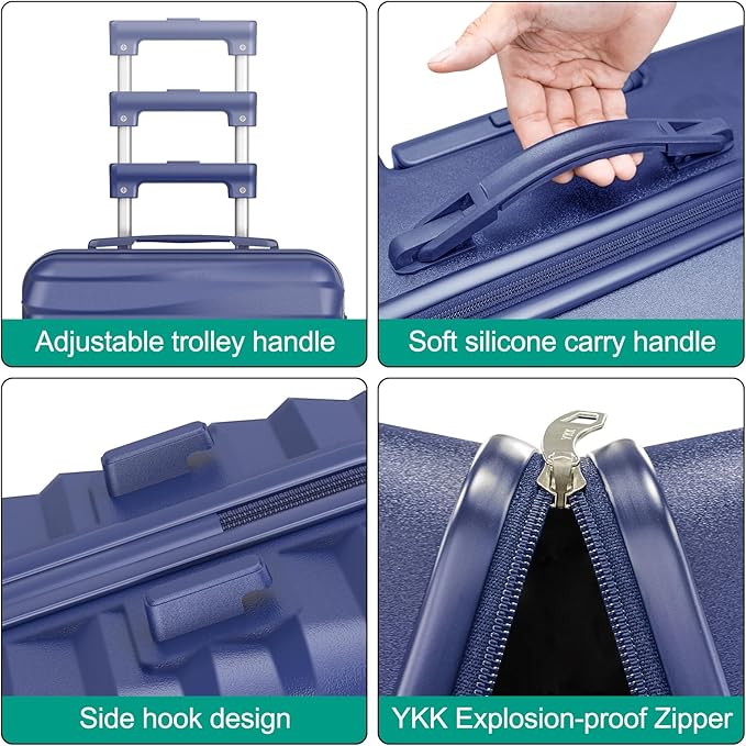 Joyway Luggage Sets 6 Piece with Detachable Spinner Wheels, Lightweight Hard Shell Travel Suitcse Set with TSA Lock (Blue, 6 Piece Set)