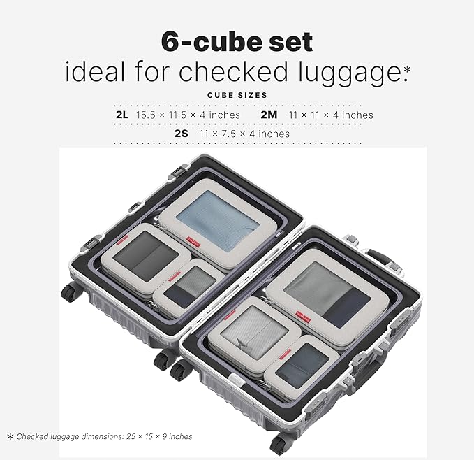 LeanTravel Premium Compression Packing Cubes for Travel - Suitcase Organizer Bags with Double Zipper & Breathable Mesh Panel - Space Saving Carry On Luggage Essentials (6-Pack, Sand)