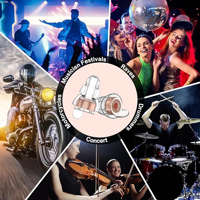 High Fidelity Concert Earplugs for Concerts Musicians，Earplugs for noise reduction，24db Advanced Filter Technology Ear Protection for Music Festivals,DJ's, Nightclub, Drummers - 2 Pairs（Rose Pink）