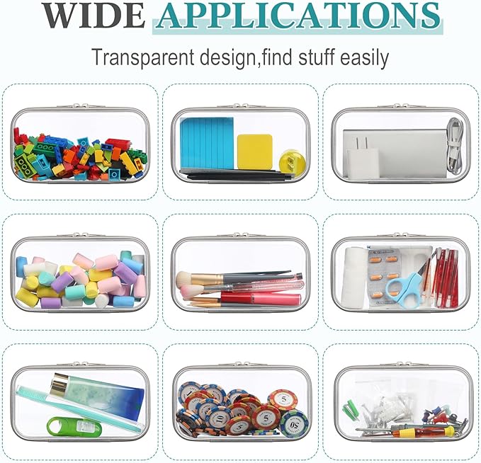 Sanwuta 6 Pcs Clear Hard Zipper Case Plastic Zipper Pouches Transparent Makeup Bag Pencil Case Pouches Toiletry Diaper Bag for Travel Toy Storage Organizer Bins(Gray,7.48 x 3.94 x 2 Inch)
