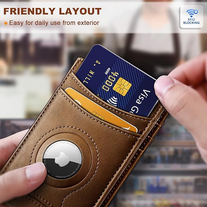 BULLIANT Men Airtag Wallet,Slim Wallet Money Clip Card Holder Magnetic Closure 12 Cards in Front Pocket RFID Blocking