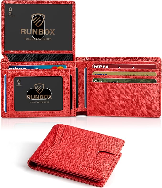 RUNBOX Wallet for Men Slim Rfid Leather 2 ID Window With Gift Box | Slim, Rfid, 2 ID Window, With Gift Box, Slim, Rfid