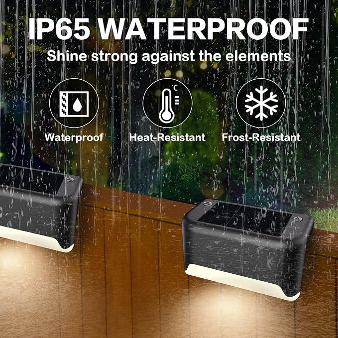 BKBB PPBB Solar Deck Lights Outdoor, 4Pcs Solar Step Lights, Waterproof LED Solar Lights for Outdoor Stairs, Step, Fence, Yard, Patio, Railing, Garden and Pathway