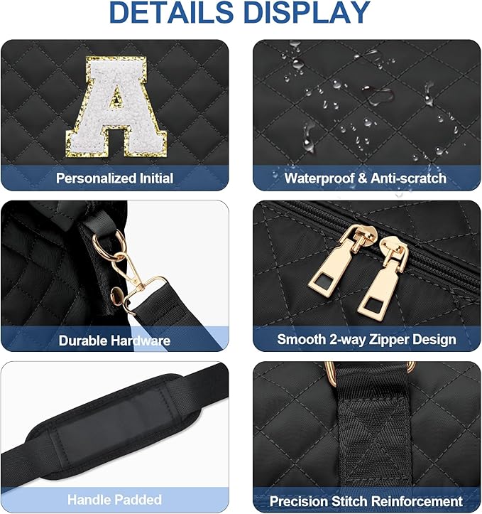 Gifts for Women, Initial Travel Duffle Bag, Personalized Weekender Overnight Bags, Gift for Mom Friend College Girl Graduation Teacher（Black,A)