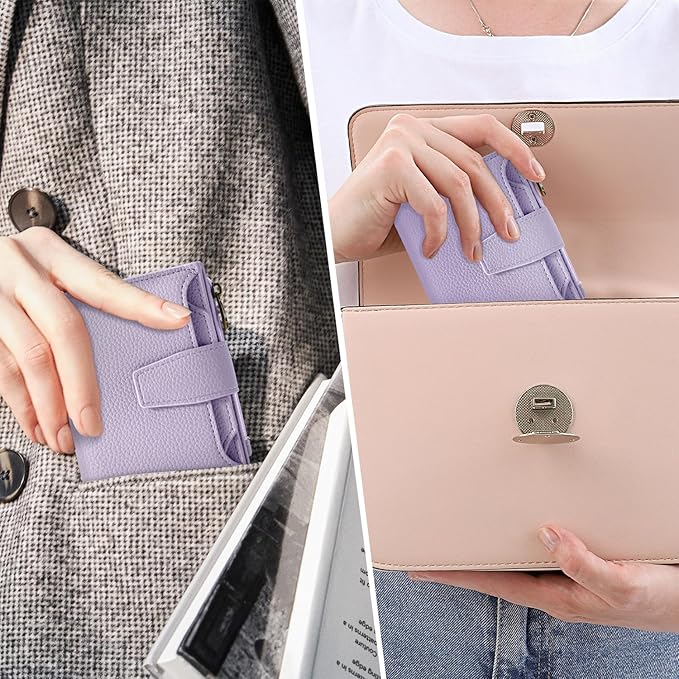 Airkit Small Wallet Women RFID Blocking Soft Leather Bifold Compact Card Holder Wallet for Women with Zipper Coin Pocket 4 ID Window