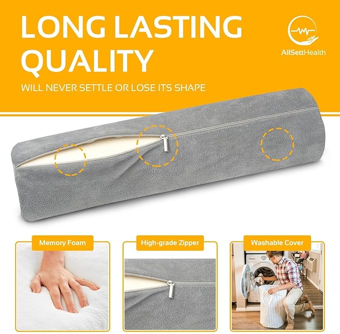 AllSett Health Firm Cervical Neck Roll Memory Foam Pillow, Bolster Pillow, Round Neck Support for Sleeping | Bolster for Bed, Legs, Back and Yoga