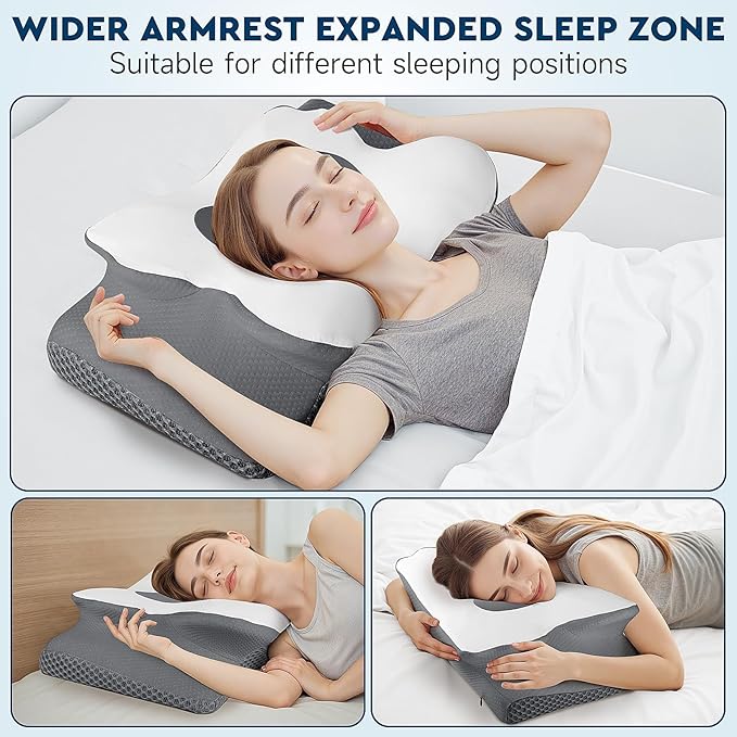 Cervical Neck Pillow, Memory Foam Neck Support Pillows for Sleeping, Shoulder Pillow for Side Sleepers, Back Stomach Sleepers, CertiPUR-US Certified, Queen Size, Grey