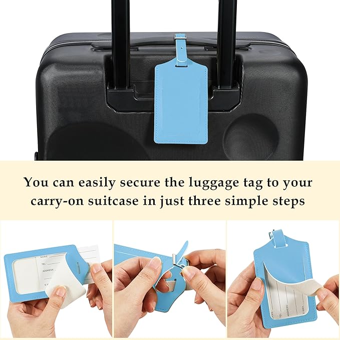 Travelambo Luggage Tags for Suitcases PU Leather Travel Tags Bag Tags Privacy Protection Travel Essentials