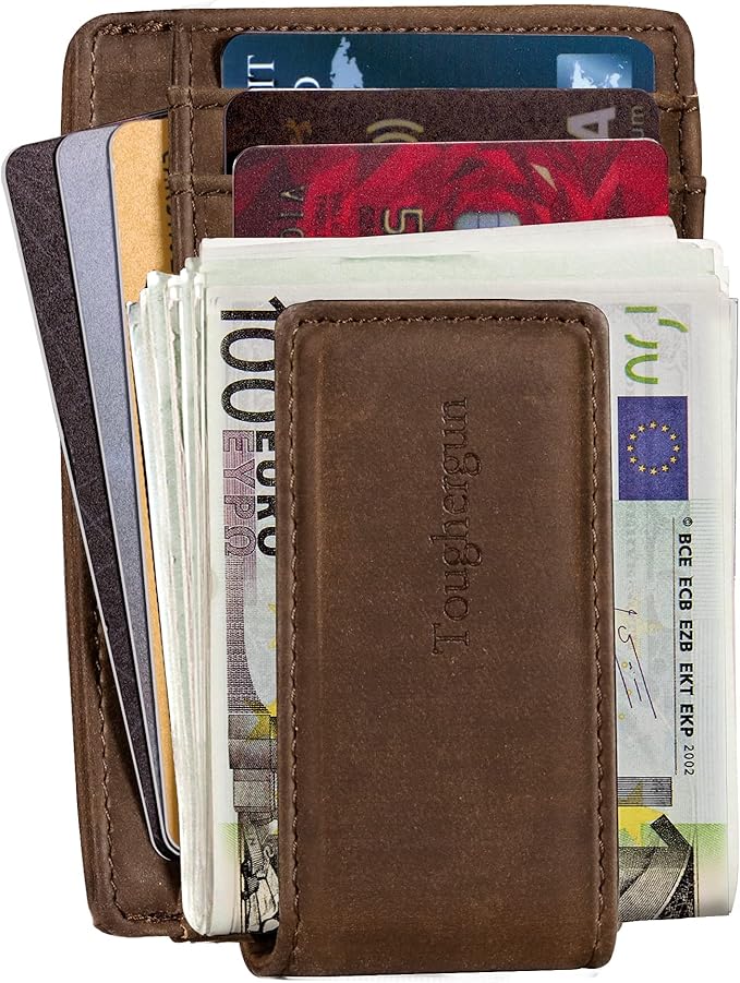 Toughergun Slim Wallet for Men RFID Blocking Money Clip, Minimalist Front Pocket Credit Card Holder, Magnetic Thin Mens Wallets with ID Window