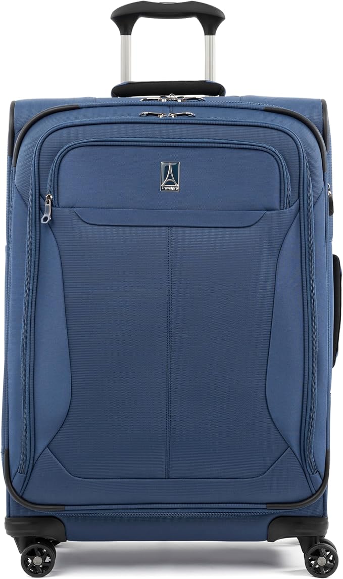 Travelpro Tourlite Softside 25" Expandable Luggage with 4 Spinner Wheels, Lightweight Suitcase, Checked Medium, Blue