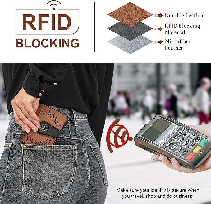 Tipmile Small Wallet Women Bifold RFID Blocking Card Holder Leather Wallets with Zipper Coin Pocket