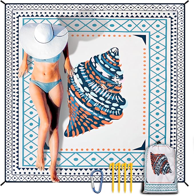 Beach Blanket Waterproof Sandproof Extra Large Beach Mat 79" X 83"/120"x108"for 1-8 Adults Quick Drying Durable Outdoor Picnic Mat for Beach Travel Camping Hiking
