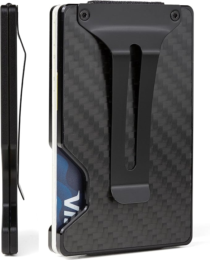 Minimalist Carbon Fiber Wallet for Men, Money Clip Cash Strap Wallet, RFID Blocking Metal Wallet Aluminum Card Holder,Front Pocket Wallet(Carbon Fiber)