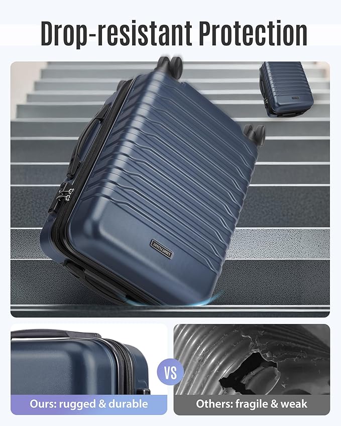 LIGHT FLIGHT Expandable Carry On Luggage 22x14x9 Airline Approved with Double Spinner Wheels, 20 Inch Lightweight Hard Shell Rolling Suitcases with TSA Lock, Dark Blue