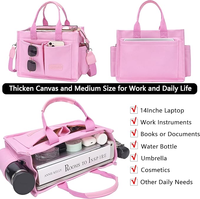 ZHMO Canvas Tote Bag for Women,Women's Bags Crossbody Bags Work Laptop Tote Bag Large Handbags Purse for Travel Nurse Teacher