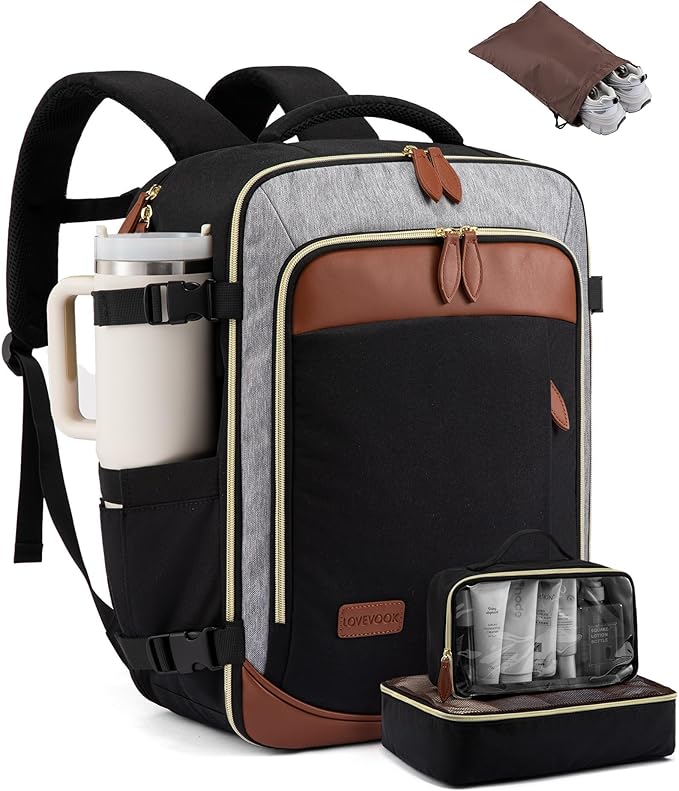 LOVEVOOK 40L Travel Backpack Carry On Airline Approved, Large Backpack with 3 Packing Cubes, TSA Travel Essentials Carry On Bag, Waterproof Weekender Overnight Luggage Daypack, Fits 17.3 Inch Laptop