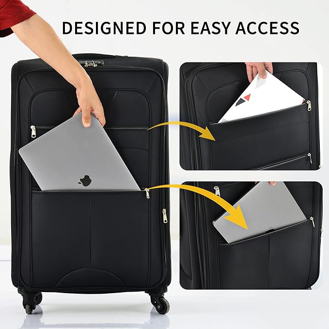 Merax Softside Luggage Set, Travel Suitcase Expandable Lightweight, 3 Piece Luggage Sets with Spinner Wheels 22" 26" 30" Suitcase with TSA Lock (Black)