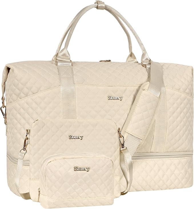 Weekender Bag, Large Travel Duffel Bag for Women, Carry on Overnight Bag with Shoe Compartment and Toiletry Bags