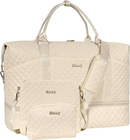 Weekender Bag, Large Travel Duffel Bag for Women, Carry on Overnight Bag with Shoe Compartment and Toiletry Bags