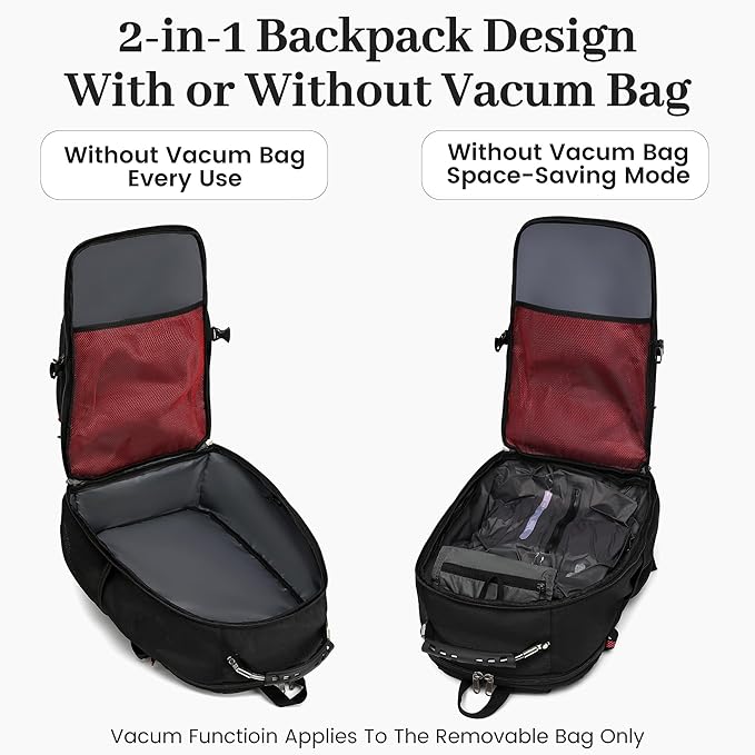 Boavan Vacuum Seal Backpack for Travel with Pump, 55L Large Bag with Zipper‑Off Detachable Vacuum Compression Bag Waterproof Carry On Large Travel Bag for Airline，Bags and Backpack Used Independently