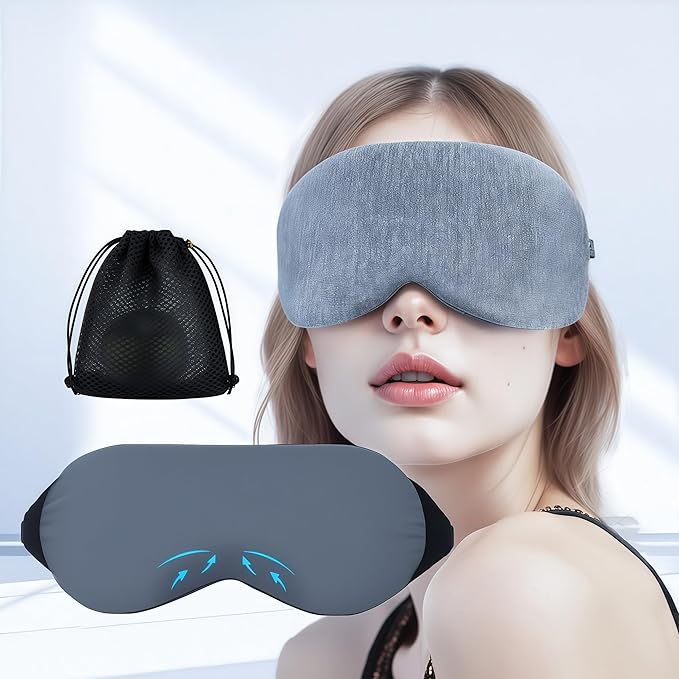 Cool-Touch Cotton Eye Sleep Mask for Men & Women, Soft & Breathable, Pressure-Free Design for Side Sleepers, Adjustable Light Blocking Mask for Sleeping, Travel & Naps (Gray)
