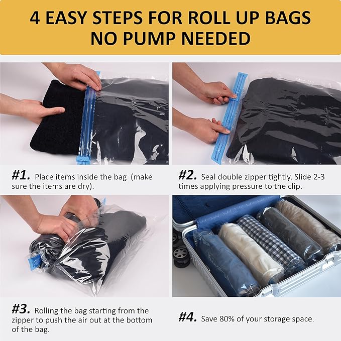 Cozy Essential Compression Bags for Travel - Travel Essentials - 12 Pack Space Saver Plastic Packaging Bags - No Vacuum Needed - Compression Packing Bags for Cruise Accessories