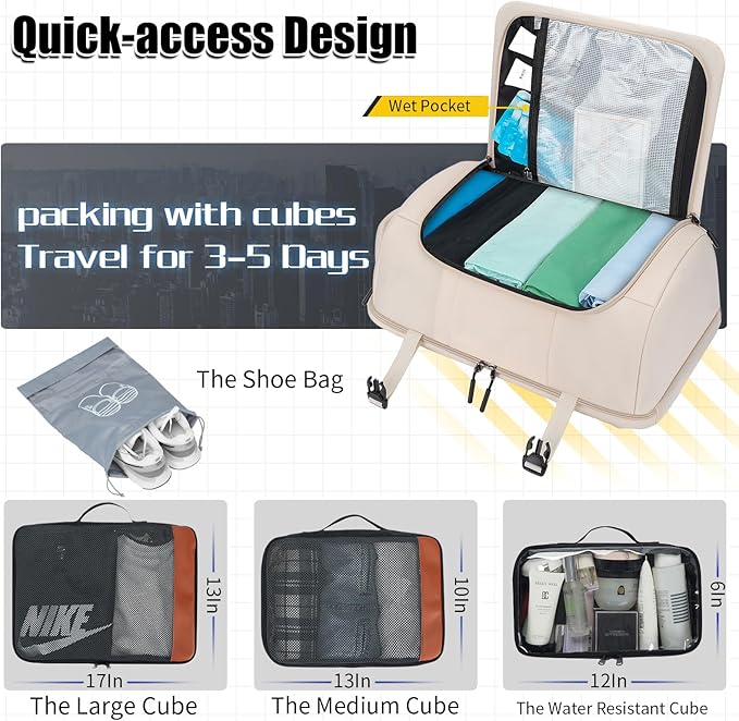 42L Travel Backpack with 4 Packing Cubes, TSA Friendly Flight Approved Carry-On Bag, Water-Resistant Business Backpack for Men Women, Fits 17.3" Laptop (Off-white)