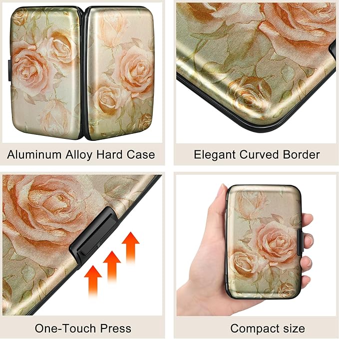 ELFISH Mini RFID Aluminum Wallet Credit Cards Holder Business Card Case Metal ID Case for Men Women(Champagne rose)