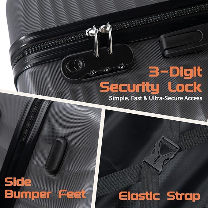 Luggage Sets 3 Piece, ABS Suitcase Set (20/24/28), Hardside luggage with Spinner Wheels, Travel Luggage,14x8x9 Airline Approved Carry on, Lightweight Luggage with High-Security Lock