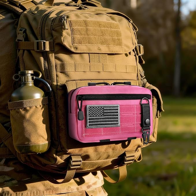 FRTKK Tactical Molle Admin Pouch Utility Laser Cut EDC Tool Pouch Bag Horizontal Modular Pouches Include US Flag Patch and Keychain