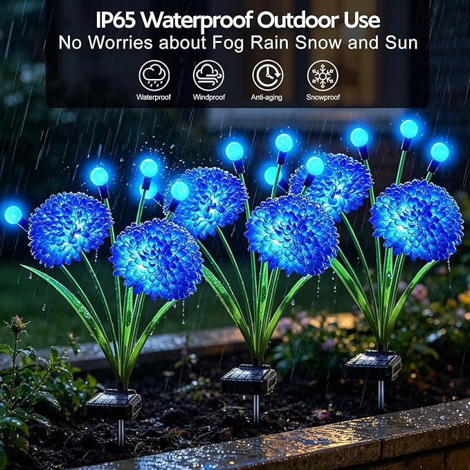 Solar Garden Lights, 4 Pack Blue Solar Swaying Firefly Lights With Flowers, Waterproof Blue Flowers Light Outdoor for Garden Patio Yard Pathway Fall Decoration, Gifts for Women Mother's Day
