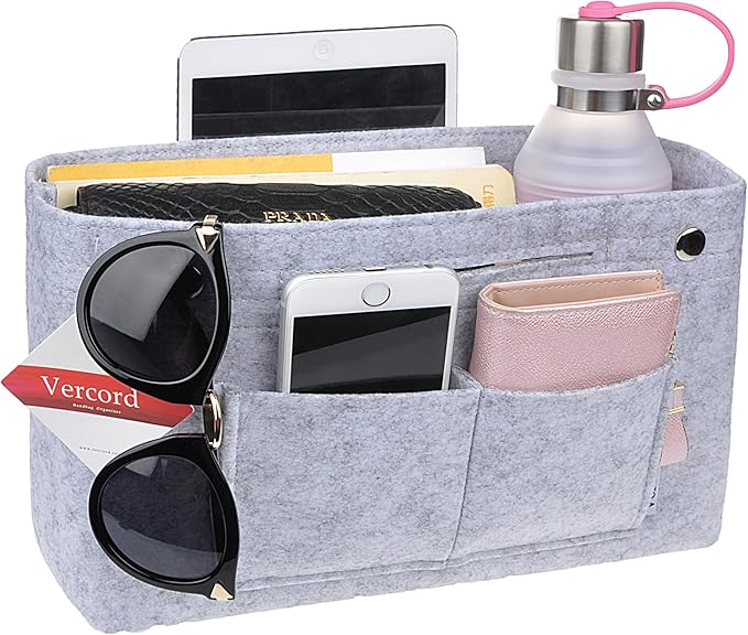 Vercord Felt Purse Tote Organizer Insert Divider Inside Handbag for Women Medium Light Grey