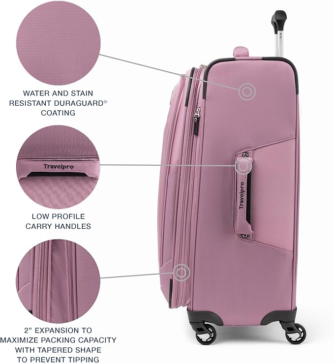 Travelpro Maxlite 5 Softside Expandable Luggage with 4 Spinner Wheels, Lightweight Suitcase, Men and Women, Orchid Pink Purple, Checked-Medium 25-Inch