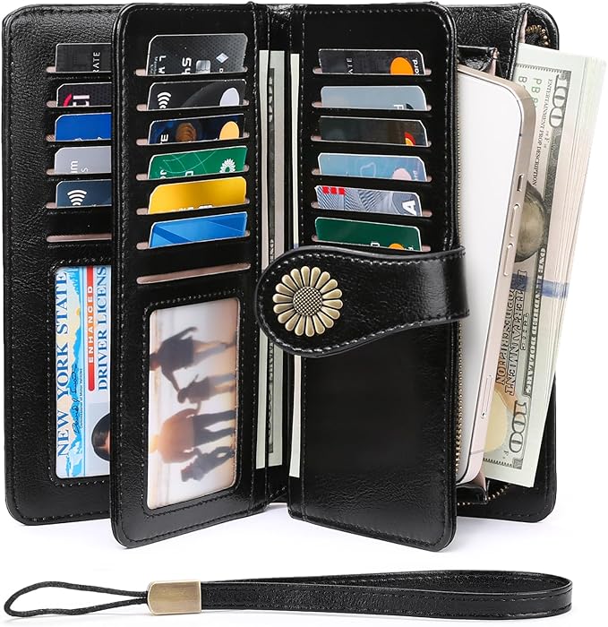 SENDEFN Wallets for Women Leather Credit Card Holder with RFID Blocking Large Capacity Wristlet | with RFID Blocking, Large Capacity, Wristlet, with RFID Blocking, Large Capacity, Wristlet