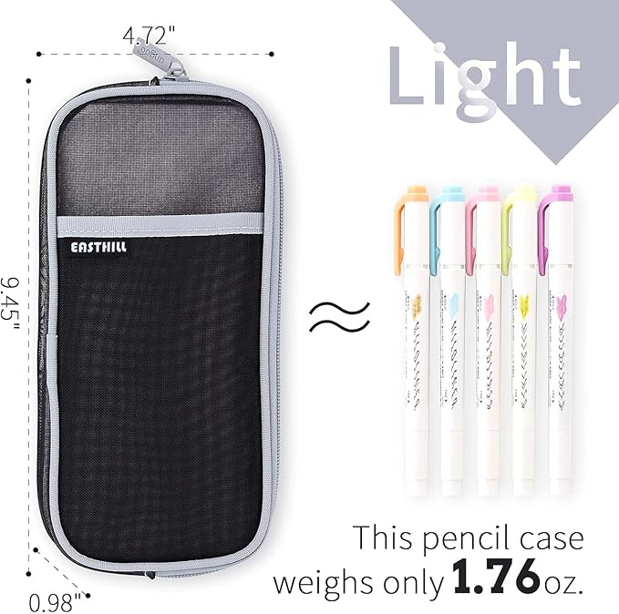 EASTHILL Grid Mesh Pen Pencil Case with Zipper Clear Makeup Color Pouch Cosmetics Bag Multi-Purpose Travel School Teen Girls Transparent Stationary Bag Office Organizer Box for Adluts(Black) Boys