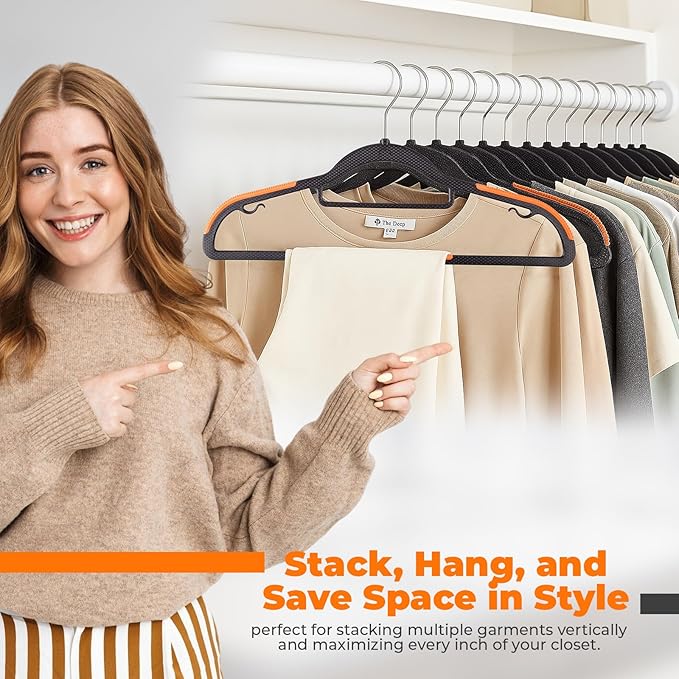 Plastic Hangers 20 Pack, Cascading Slim Space Saving Clothing Hangers with 360° Rotating Hook, Non Slip Clothes Hangers for Sweater Shirt, Heavy Duty Coat Hanger with Inner Hook for Closet, Black